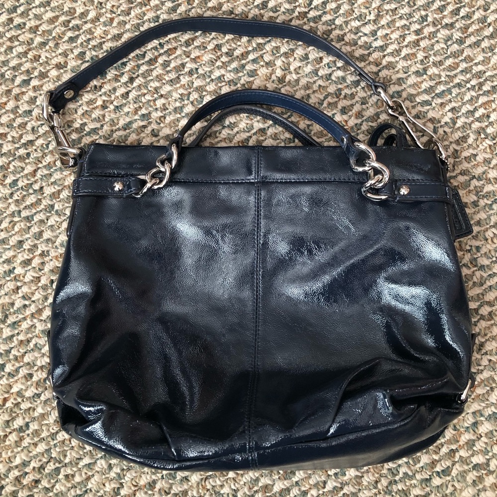 Navy Blue Coach Patent Leather Handbag